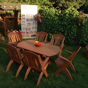 Bauernhausmöbel für den Garten, Rustikaler Tisch mit Stühlen für den Außenbereich, Gartenmöbel aus Holz Dark walnut