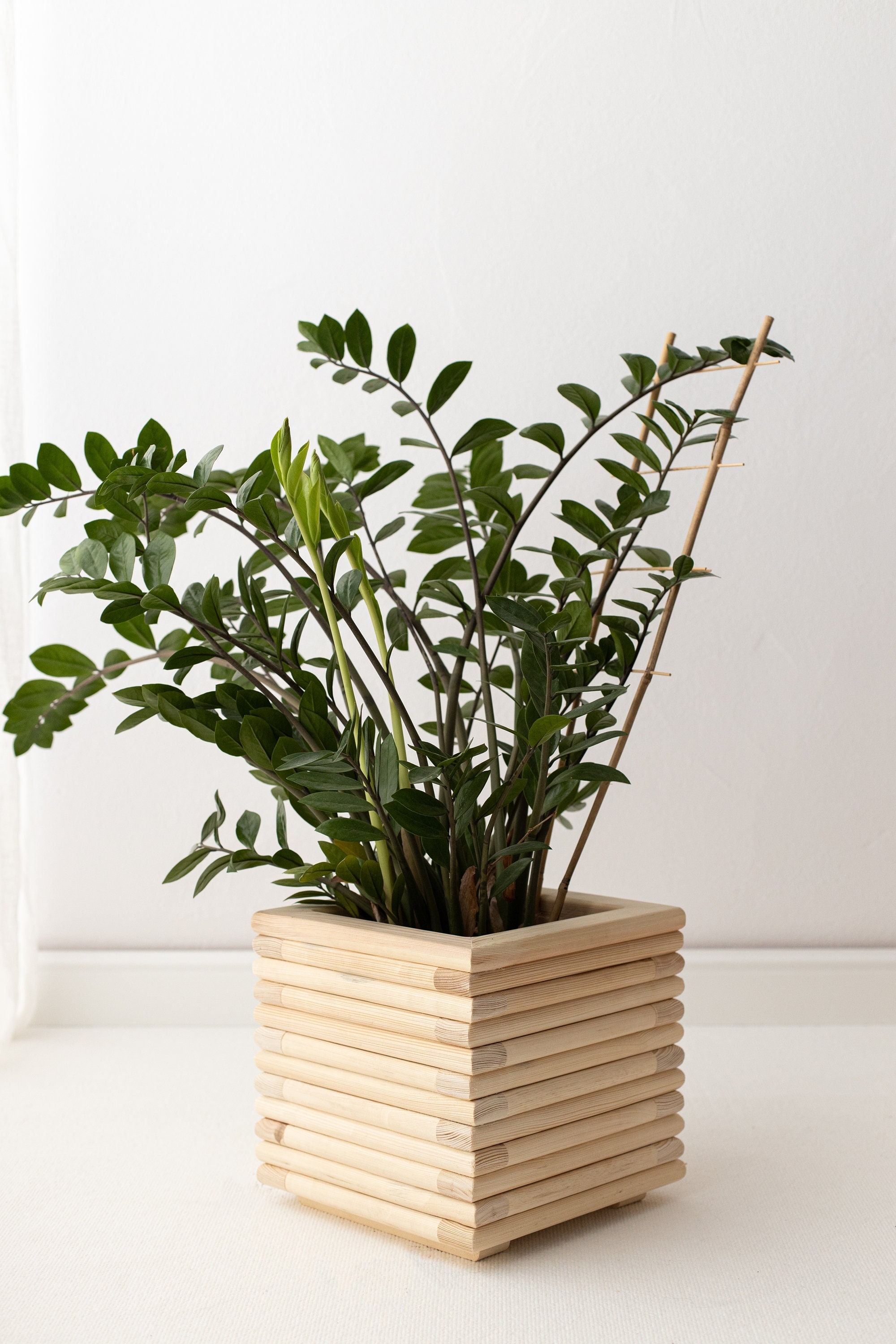 Jardinière D'intérieur En Bois Naturel, Pot De Fleurs Terrasse Au Design Minimaliste 3D, Pour L'extérieur Ou L'intérieur, Fleur Patio Boho