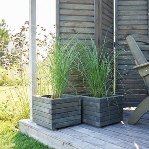 Square planter for flowers, Wooden pot for outdoor, Natural flower display, bohemian home planter image 2