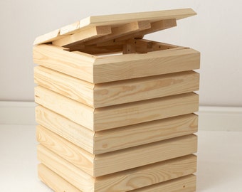 Indoor storage box with seat, wooden box for garden equipment, solid wood deck box