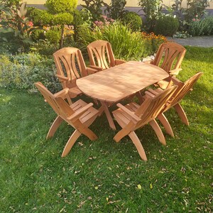 Bauernhausmöbel für den Garten, Rustikaler Tisch mit Stühlen für den Außenbereich, Gartenmöbel aus Holz Bild 7