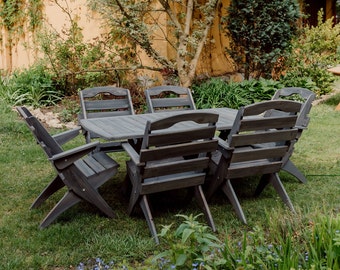 Bauernhausmöbel für den Garten, rustikaler Tisch mit Stühlen für den Außenbereich, faltbare Holzmöbel für den Außenbereich