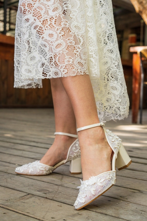 Bridal Shoes and Bridal Bag Thick Heeled Lace Shoes and - Etsy