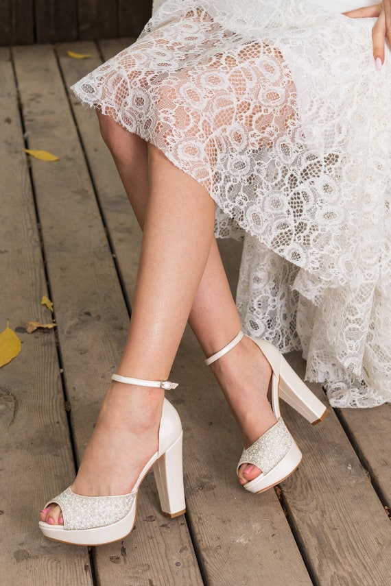 Chaussure mariee cheap talon epais