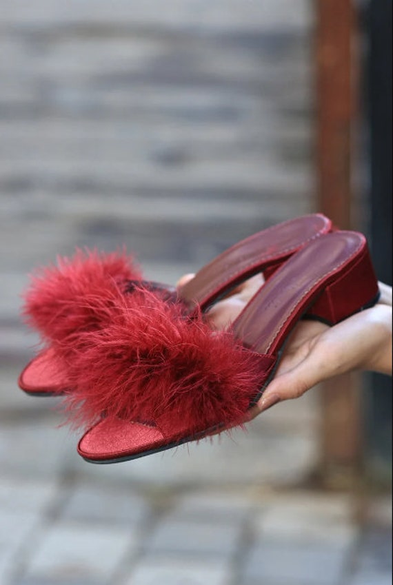 Sexy Fluffy Fur Slippers Valentine s Day Orthopedic Burgundy