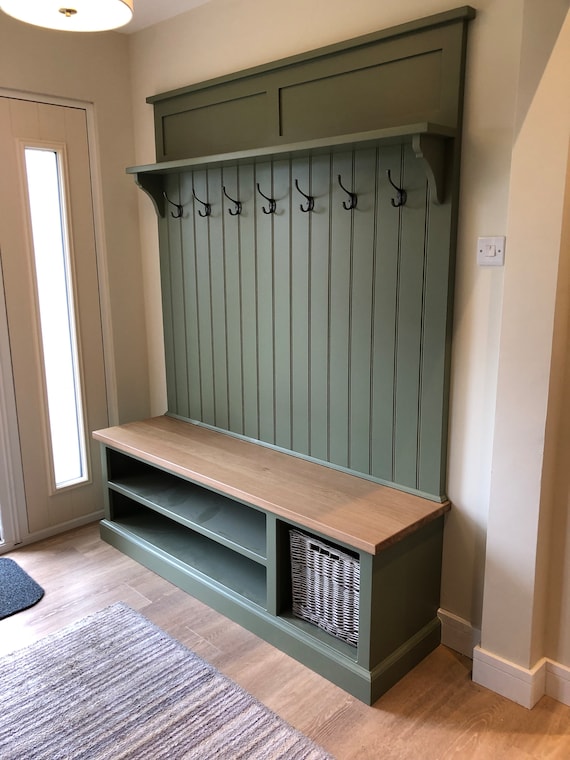 Solid Oak Mudroom Bench with Entryway Storage