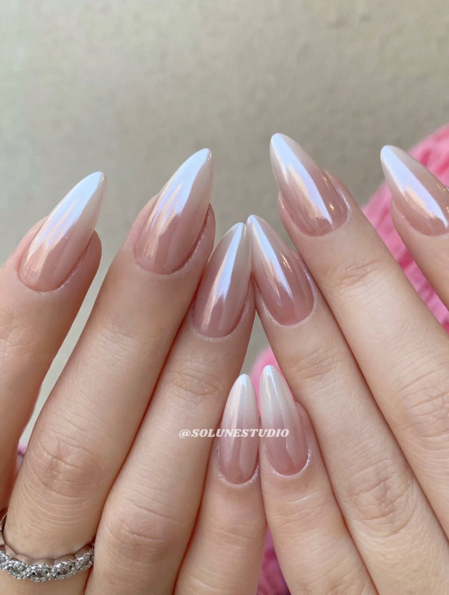 nude chrome nails