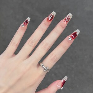 Cherry Red Gold Chrome Aura Nails Y2k Chrome Ombre Press on - Etsy