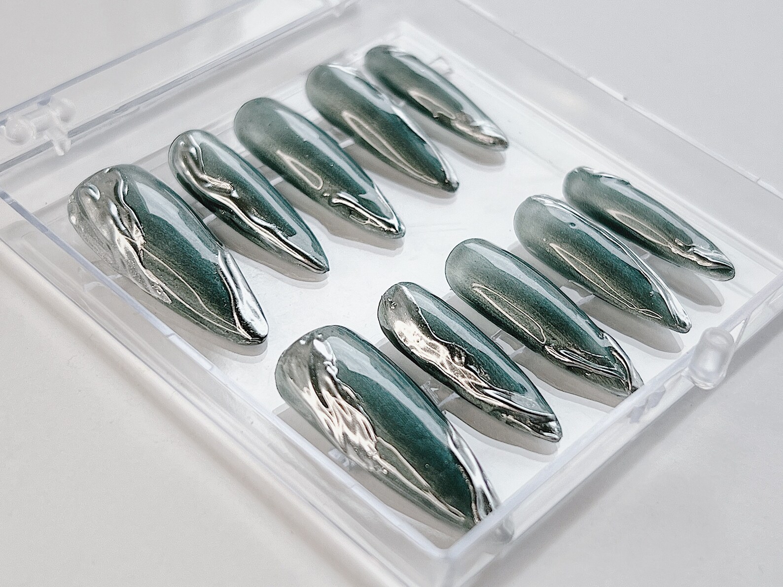 Chrome Drip Nails in Y2k Edgy Galaxy Style Metallic Green Etsy