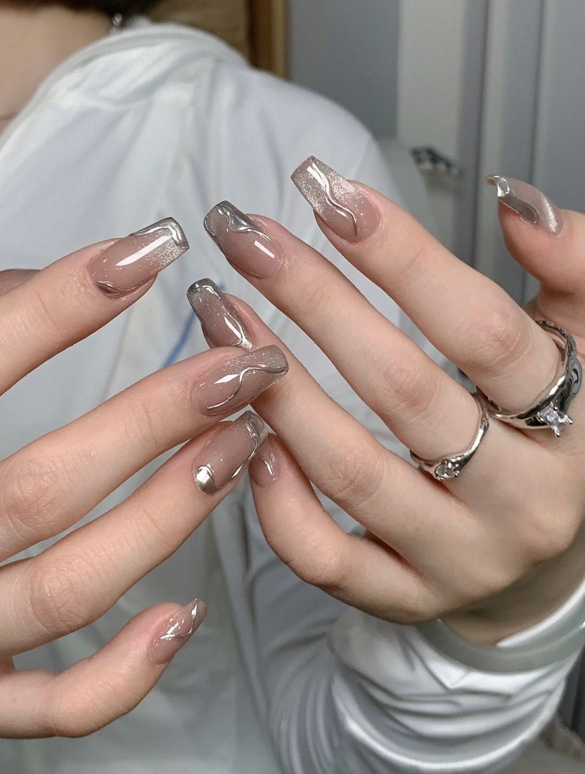 Y2k Chrome Silver Cat Eye Press on Nail Chrome Nail Luxury - Etsy Y2k Chrome Silver Cat Eye Press on Nail Chrome Nail Luxury - Etsy