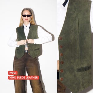 VINTAGE Bottle Green Suede Leather Vest from 1980s by Kippie