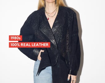 VINTAGE black suede leather jacket from 1980s | oversize suede jacket