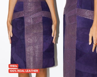 VINTAGE suede skirt 80s | vintage purple suede skirt | leather vintage skirt | Brad Impex skirt | midi leather skirt | midi suede skirt