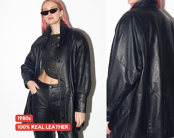 VINTAGE black leather jacket 1980s | super soft leather oversize jacket | black vintage leather jacket | Hailey Bieber leather jacket