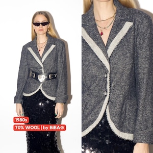 VINTAGE wool blazer from 1980s in 2-tone gray melange warm fabric by BiBA