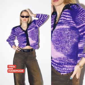 VINTAGE handmade purple sweater from 1980s | vintage warm purple cropped sweater