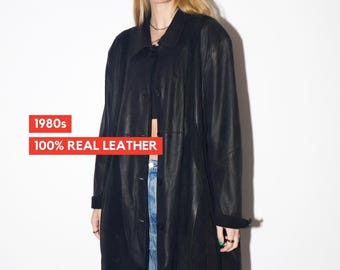 VINTAGE Black Leather Suede Jacket from 1980s | Retro Black Suede Coat
