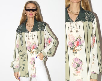 VINTAGE shirt 1980s | Chris B vintage blouse | long sleeve | floral pattern blouse | floral shirt | oversize retro shirt | vintage shirt