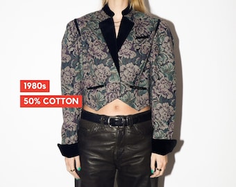 VINTAGE Cotton Jacquard Floral Blazer from 1980s | Big Shoulders Ausrtian Blazer