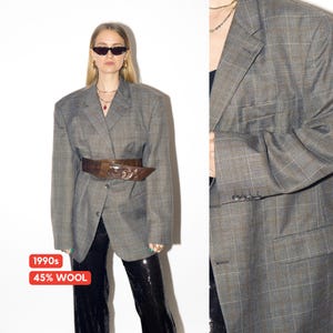 VINTAGE wool blazer in gray from 1990s bronze check & oversize fit by Sorano