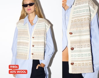 VINTAGE vest jaren 80 | wollen vintage vest | Vintage vest Diserto | Vintage jacquardvest | oversized vintage vest | hippievest | Boho-vest