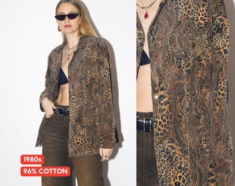 VINATGE cheetah jacket from 1980s | brown corduroy animal print vintage jacket