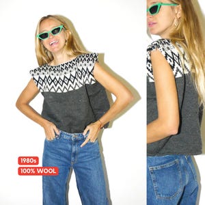WINTAGE wool vest in grey/white from 1980s | vintage handmade sweater vest