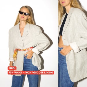 VINTAGE Wollblazer aus 1980er Jahren in Grau | 80er Jahre Schulterpolster-Blazer mit Viskosefutter | Retro-Blazer | oversize für XS bis XL | modopol