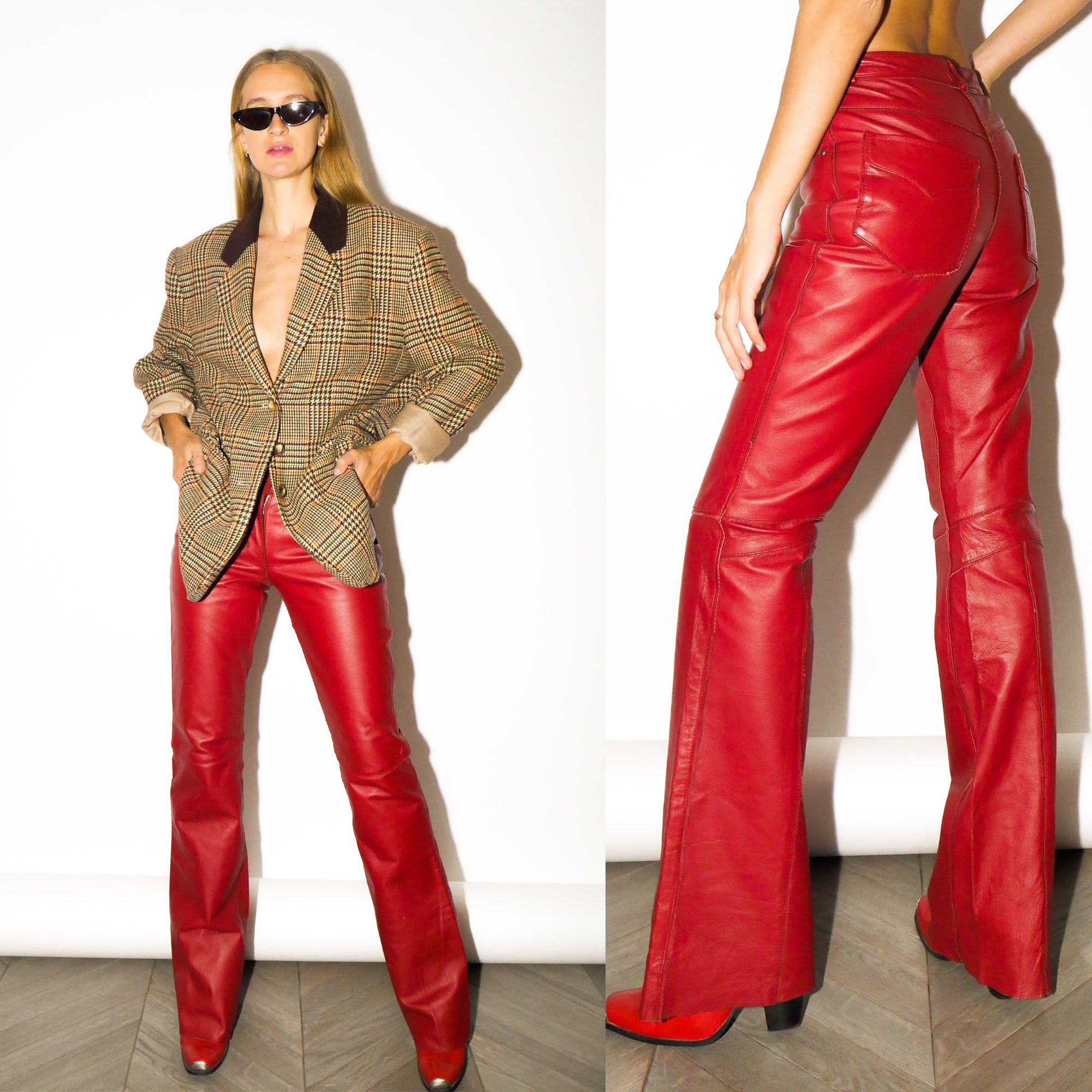 Buy Genuine Cow Skin Red Leather Pants Handmade Real Leather Online in  India  Etsy