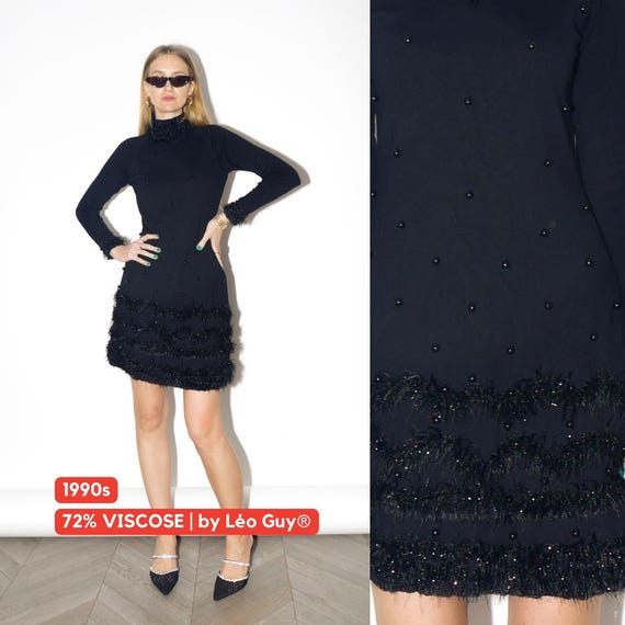VINTAGE black mini dress from 1990s by Léo Guy (now Leo & Ugo) with turtleneck