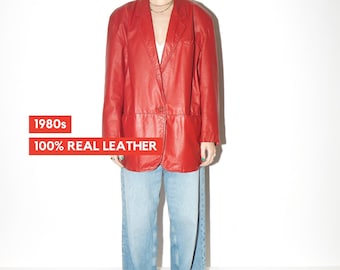 Blazer in pelle rossa VINTAGE degli anni '80 / Giacca in pelle rossa oversize