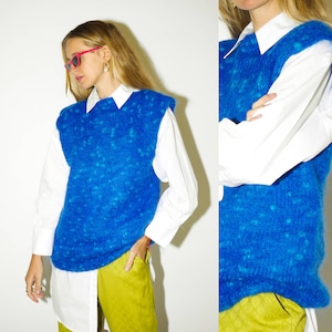 VINTAGE wool vest 1980s | handmade knitted wool sweater | blue warm sweater | sweater vest | blue vest | retro handmade vest | modopol