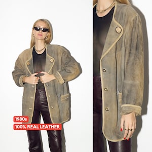 VINTAGE leather suede beige jacket 1980s | beige vintage leather blazer | retro leather jacket | vintage leather jacket | oversize jacket