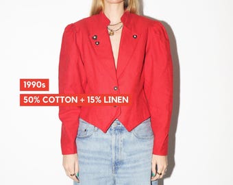 VINTAGE Red Folk Blazer from 1990s made of Cotton & Linen | Original Folk Blazer