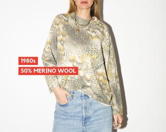 VINTAGE Merino Wool Sweater from 1980s | Yellow & Green Retro Wool Sweater