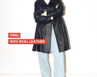 VINTAGE Black Leather Jacket from 1980s | Premium Leather | Von Holdt Collection