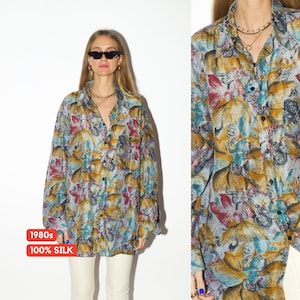 VINTAGE silk shirt 1980s | 100% silk shirt | Arpino vintage shirt | colorful shirt | retro oversize shirt | abstract pattern | vintage silk