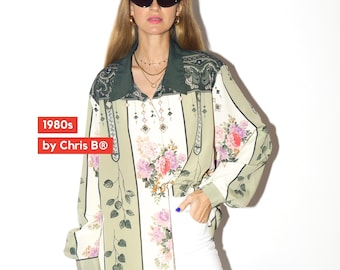 VINTAGE shirt 1980s | Chris B vintage blouse | long sleeve | floral pattern blouse | floral shirt | oversize retro shirt | vintage shirt