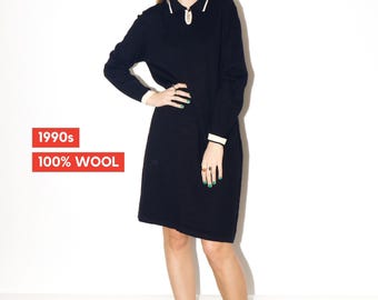 VINTAGE Black Wool Dress from 1990s | Black Mini Dress by Clifford & Wills®