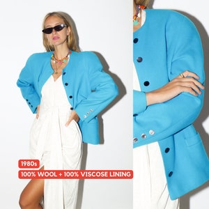 VINTAGE wool blazer 1980s | Trixi Schober blue wool vintage blazer | blue wool vintage blazer | pure new wool blazer | oversize blazer