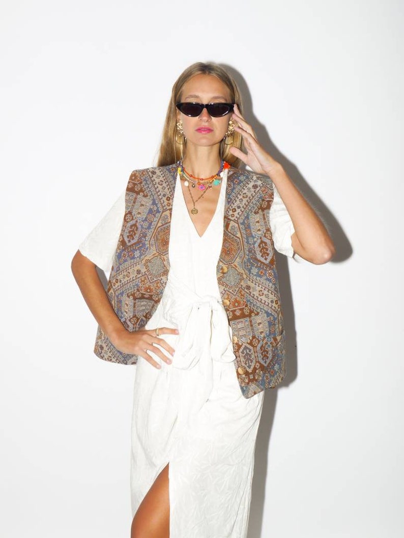 VINTAGE väst 1980-talet | jacquardbomulls vintageväst | Miss Joy väst | oversize vintageväst i bomull | retro hippieväst | bohoväst | modopol bild 9