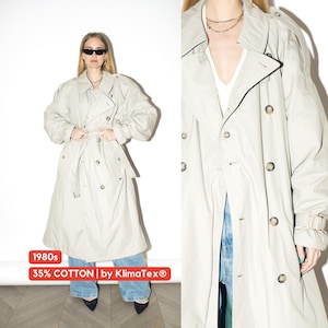 VINTAGE Gray Maxi Trench Coat from 1980s | Oversized Warm Cotton Trench Coat
