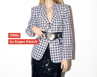 Blazer de cuadros vintage de los años 80 en azul marino, blanco y rojo de Eugen Klein