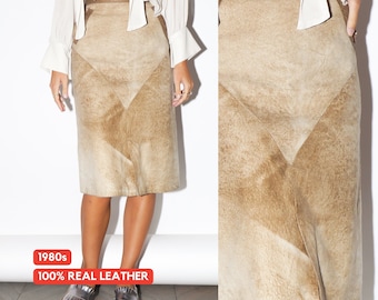 VINTAGE suede skirt 80s | vintage beige suede skirt | pencil vintage skirt | elegant vintage skirt | midi leather skirt | midi suede skirt