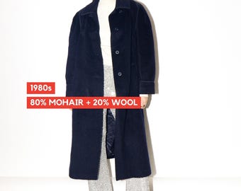 VINTAGE Navy Mohair & Wool Coat from 1980s | Luxury Maxi Coat by Golden Gate