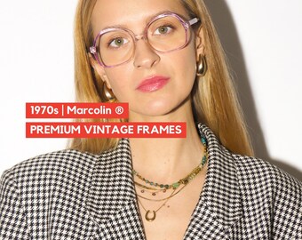 VINTAGE premium eyeglasses 1970s | clear and pink plastic frames | square retro glasses frames | oversize eyeglasses | 50-18-130