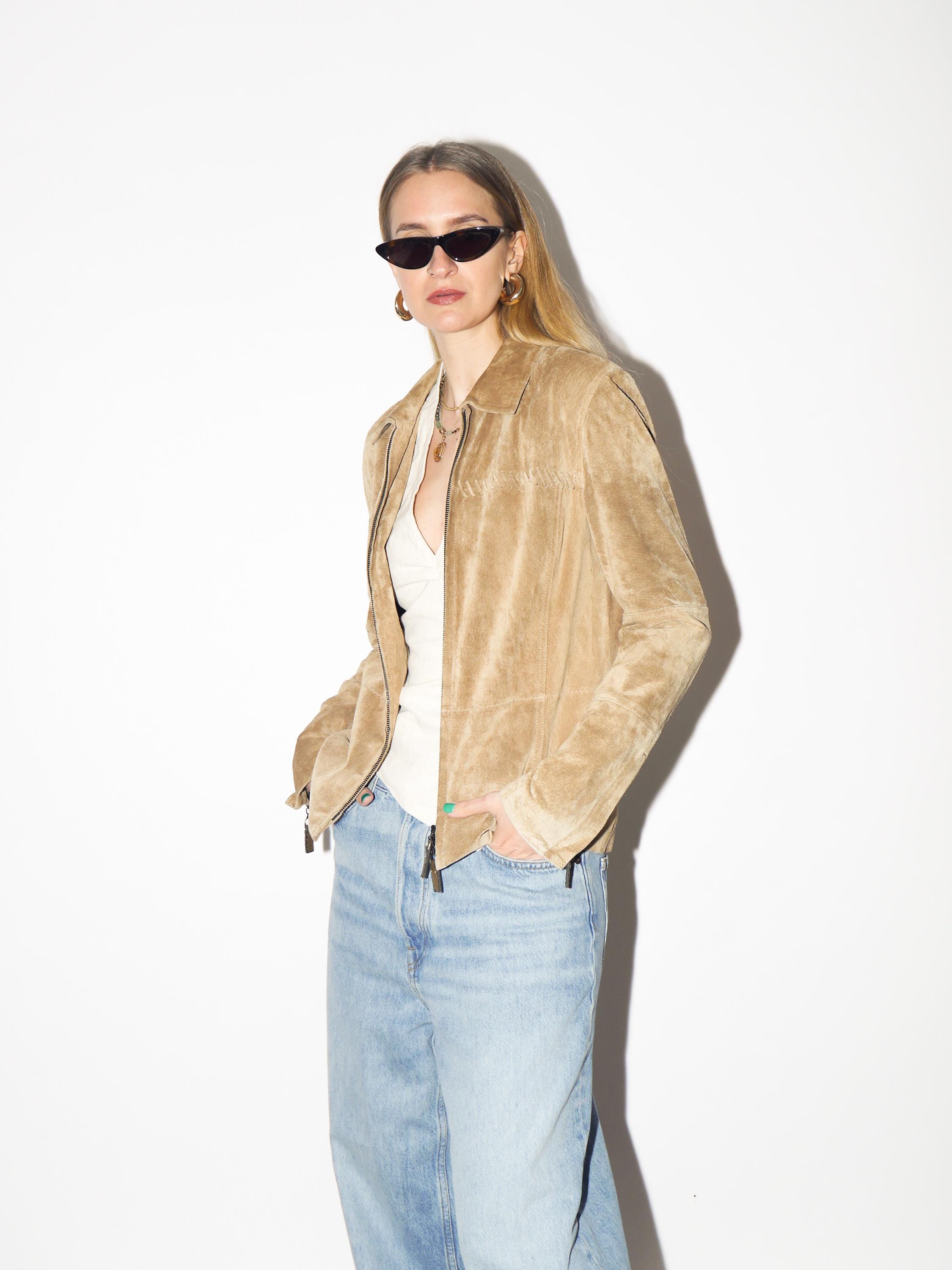 VINTAGE Beige Suede Jacket From 1980s | Betty Barkley Double Zip