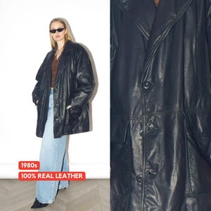 VINTAGE Black Leather Jacket from 1980s | Oversize Insulated Leather Jacket