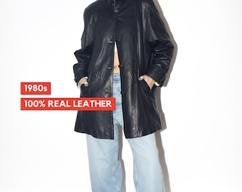 VINTAGE schwarze Lederjacke aus den 1980er Jahren | weiche retro Lederjacke von Vunic