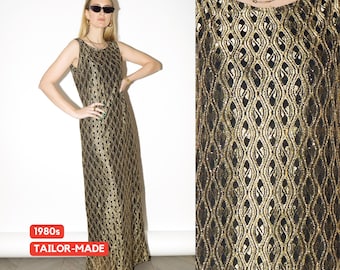 VINTAGE Gold Glittery Maxi Dress from 1980s | Sleeveless Long Evening Dress